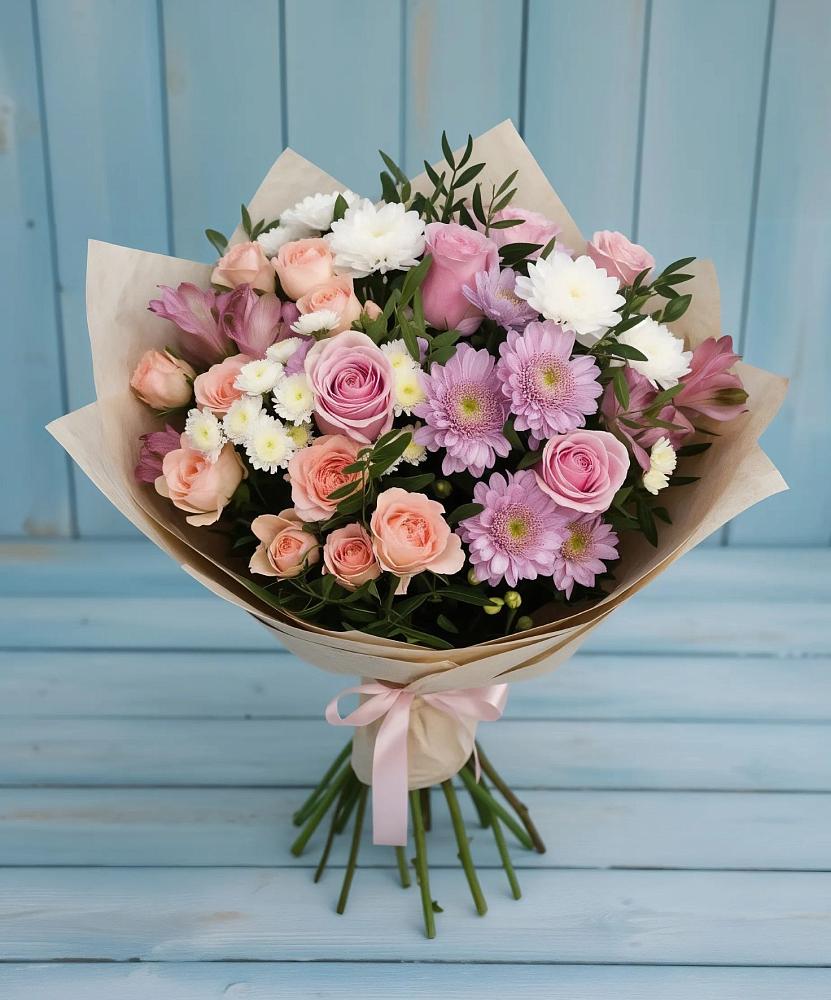 Букет цветов из: Хризантемы, Розы и Альстромерии в Нововоронеже