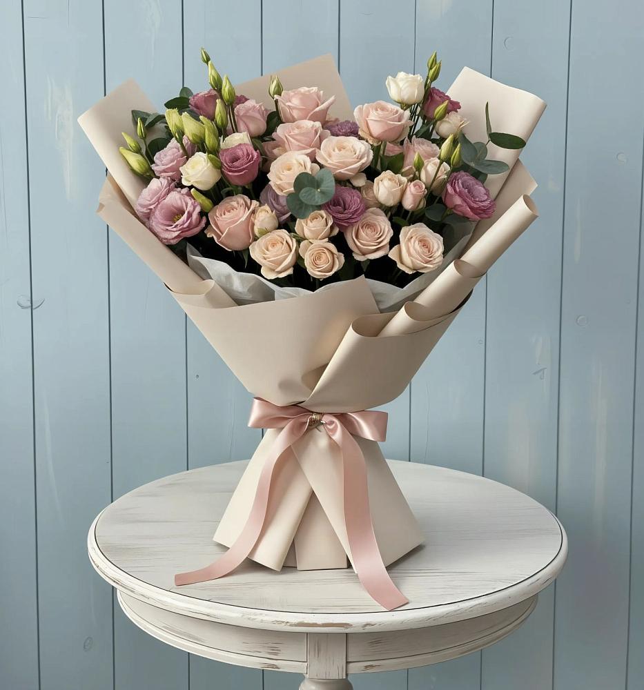 Букет цветов из: Розы и Лизиантусы в Нововоронеже